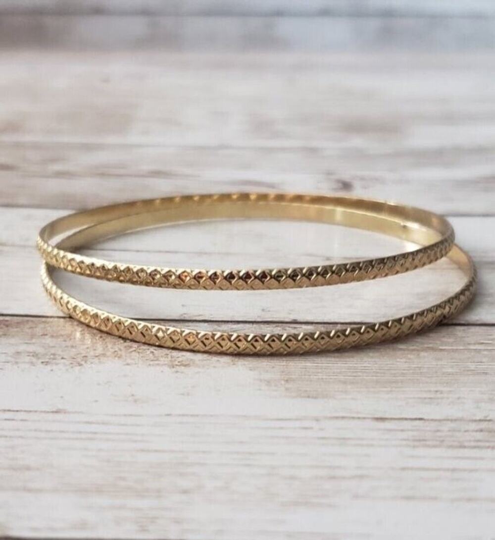 2 x Gold Tone Patterned Bangles / Bracelets